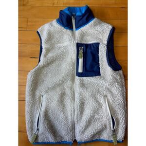Gap Kids beige and blue sherpa fleece vest size S (6-7)